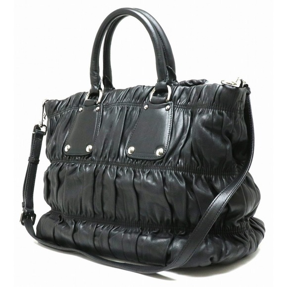 Prada Tessuto Gaufre Gathered Tote 2WAY Black Bag Crossbody - Picture 1 of 8